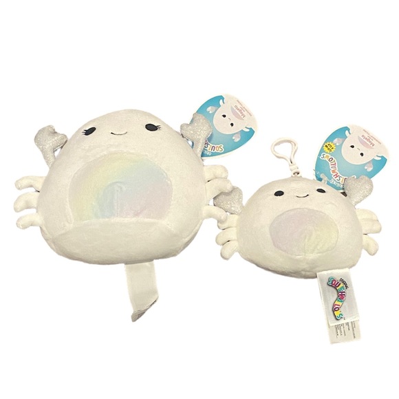 set of 2 Squishmallow Magela The White Snow Crab 3.5” Clip & 5in Rainbow Belly - Picture 1 of 1